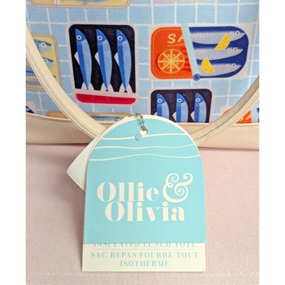 Ollie & Olivia Fish Design Insulated Lunch Box 2 Containers Cream Blue Gift NEW - Picture 5 of 10